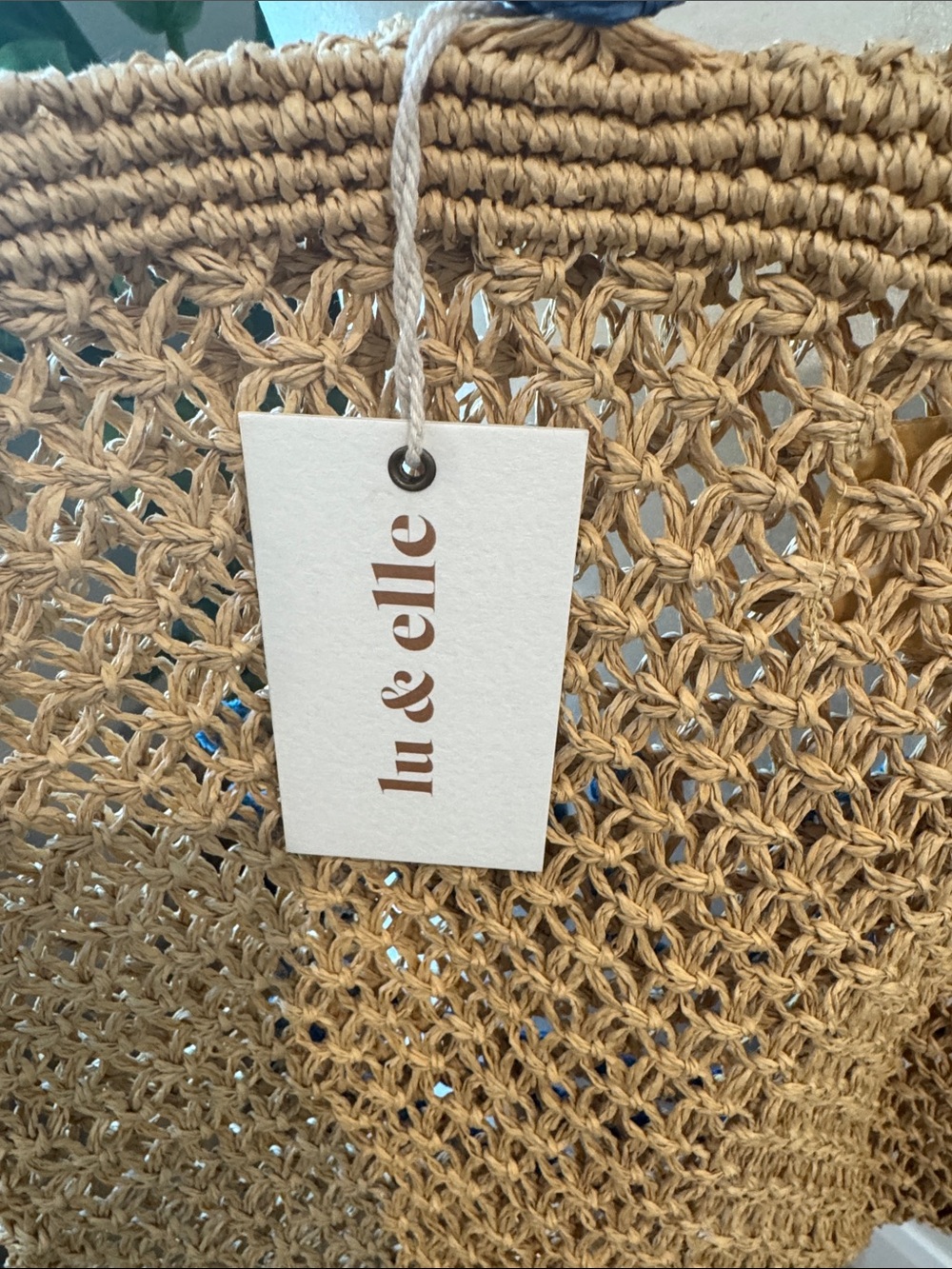 Le Surf Straw Shoulder Tote in Natural Tan with Blue Accents - Picture 3 of 4